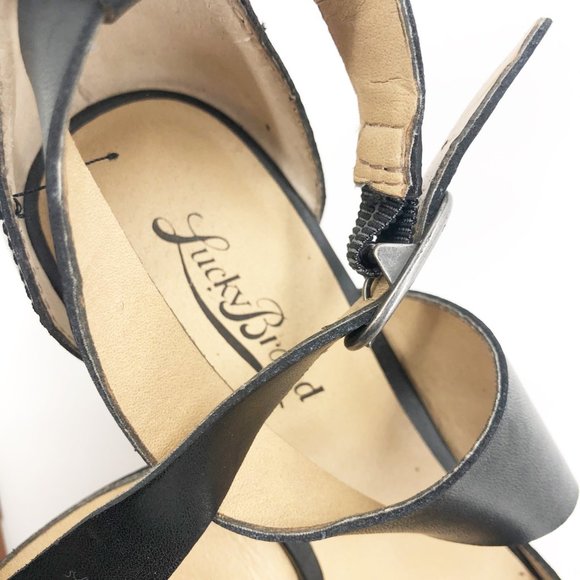 Lucky Brand Lyndell Black Leather Wedges SIZE 8 - Picture 4 of 12